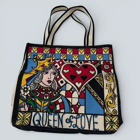 Set of BRIGHTON Canvas QUEEN OF LOVE Tote PLUS Zippered LOVE Pouch New - Picture 3 of 6